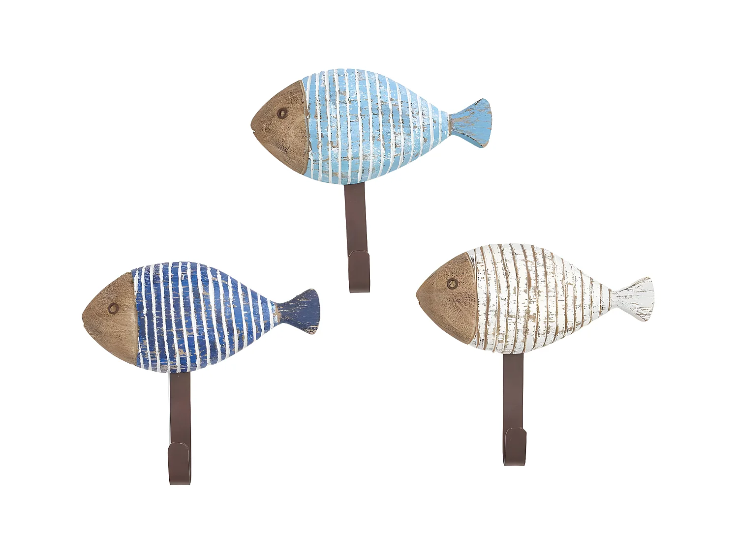 Patères en bois et métal Poissons (Lot de 3)