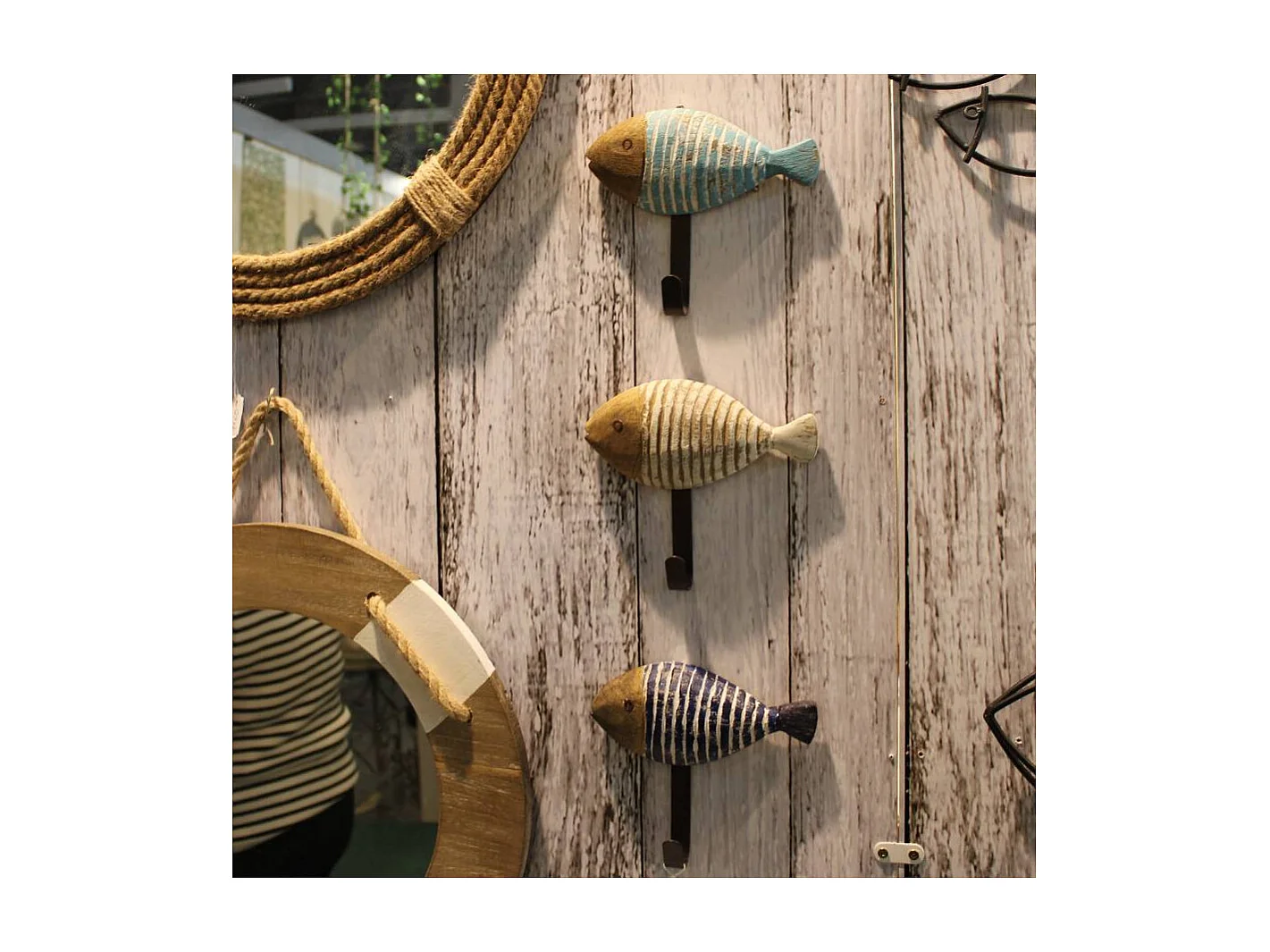 Patères en bois et métal Poissons (Lot de 3)