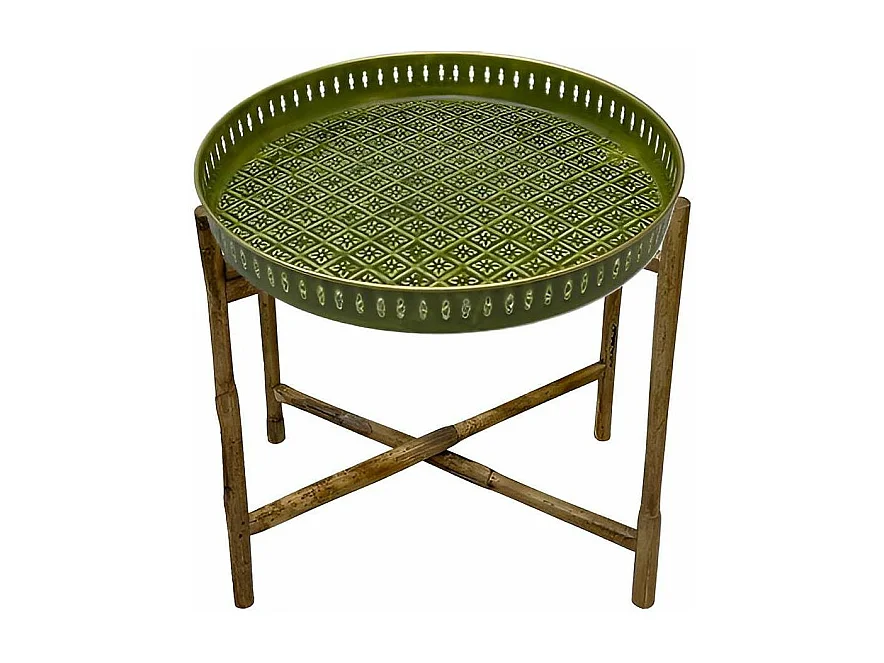 Plateau en métal avec trépied en bambou Jali 45 cm
