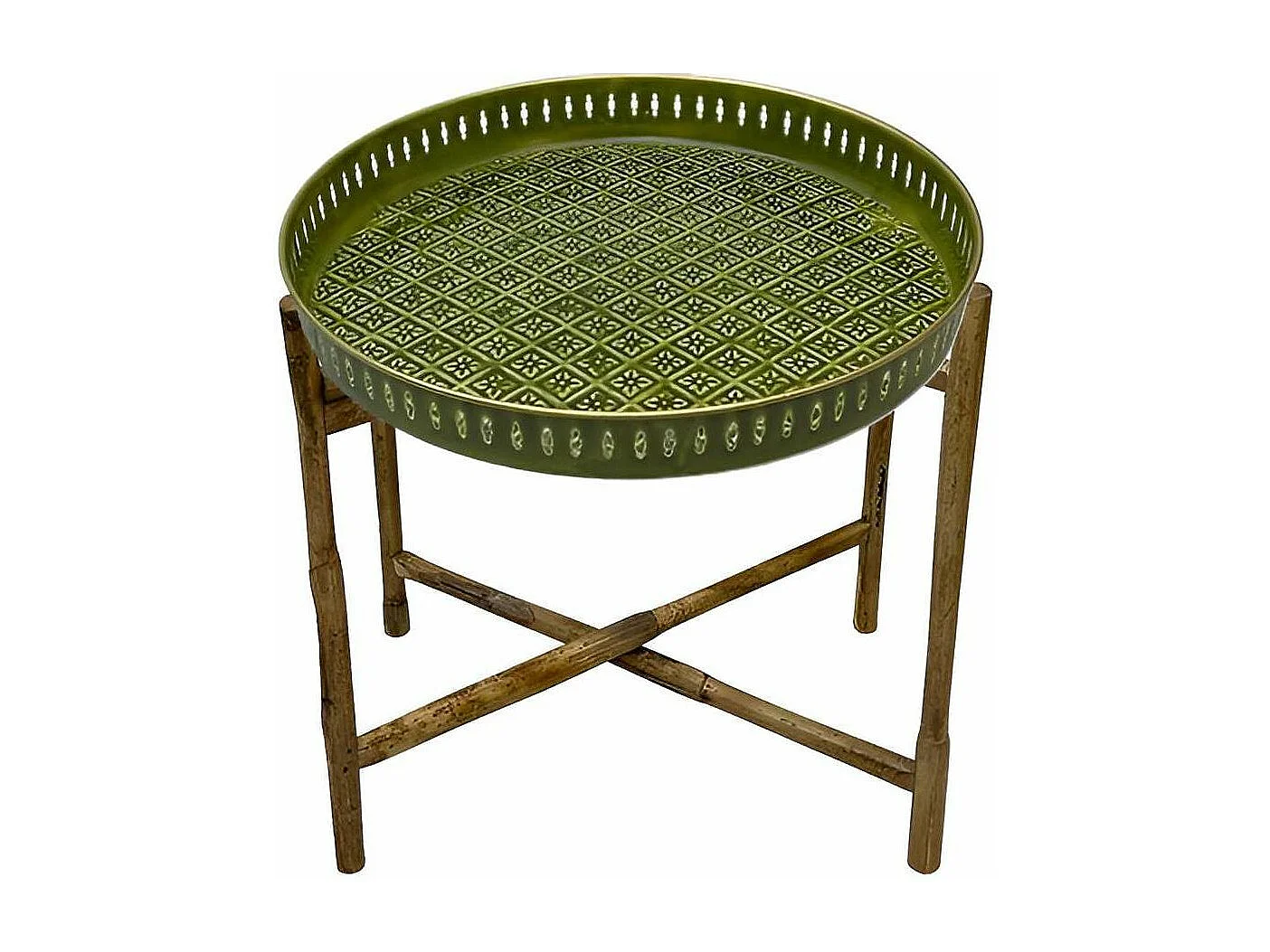 Plateau en métal avec trépied en bambou Jali 45 cm