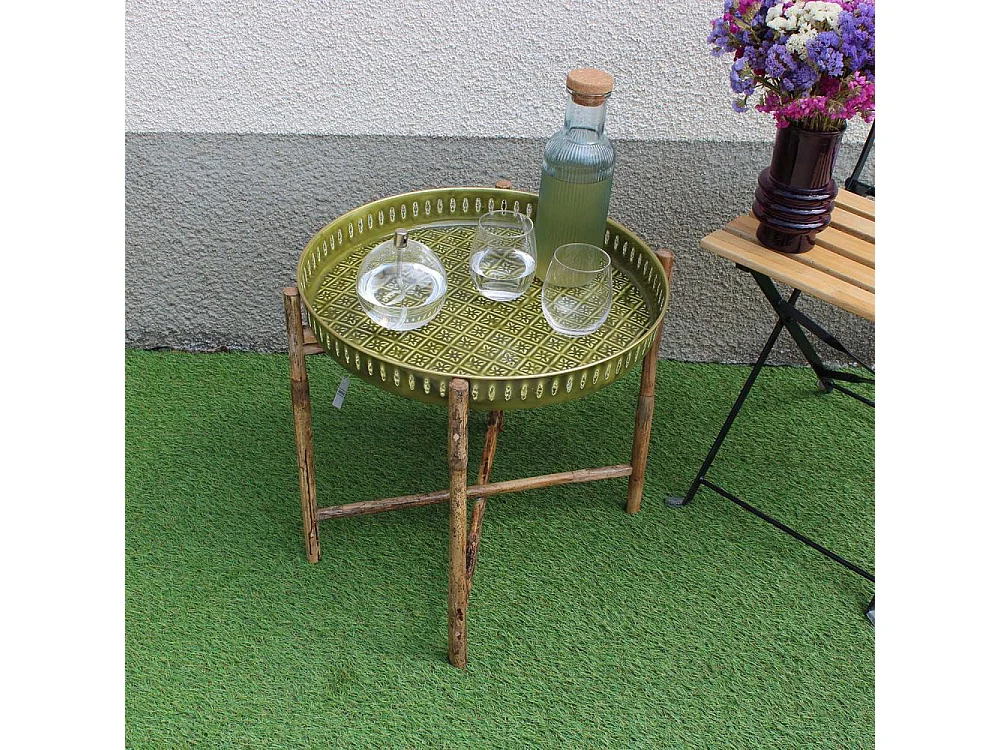 Plateau en métal avec trépied en bambou Jali 45 cm