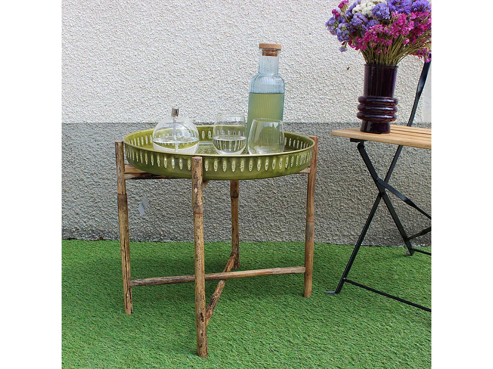 Plateau en métal avec trépied en bambou Jali 45 cm