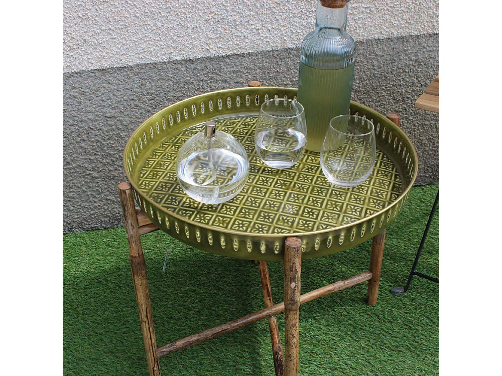 Plateau en métal avec trépied en bambou Jali 45 cm