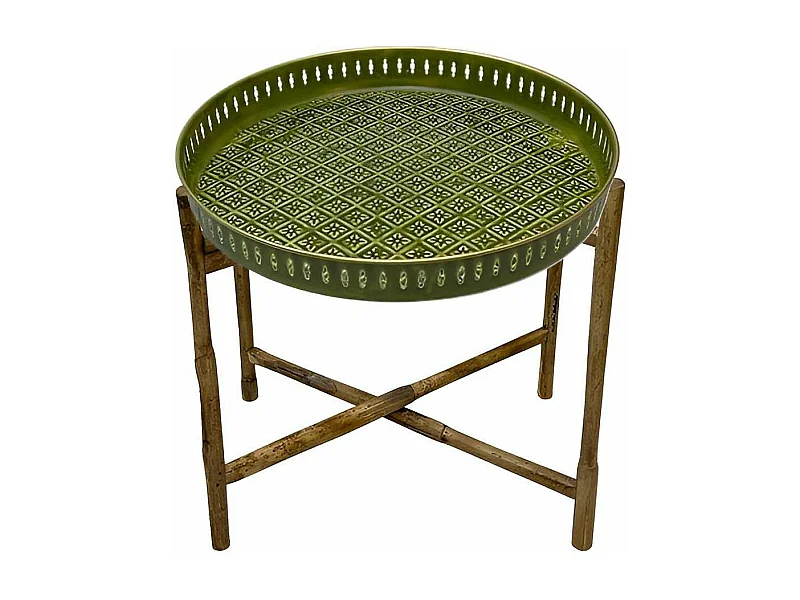 Plateau en métal avec trépied en bambou Jali 45 cm