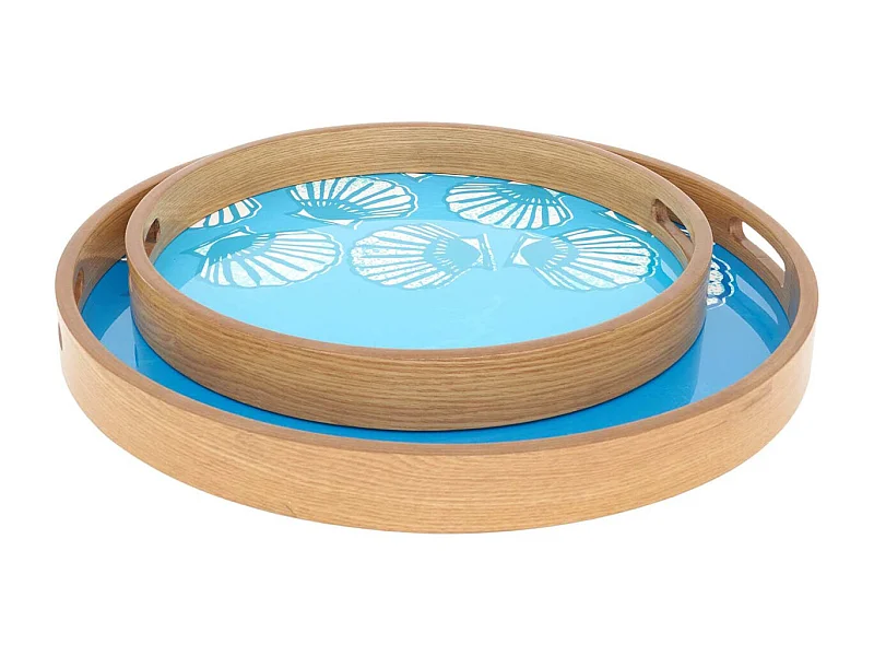 Plateaux en bois émaillé Coquillages (Lot de 2)