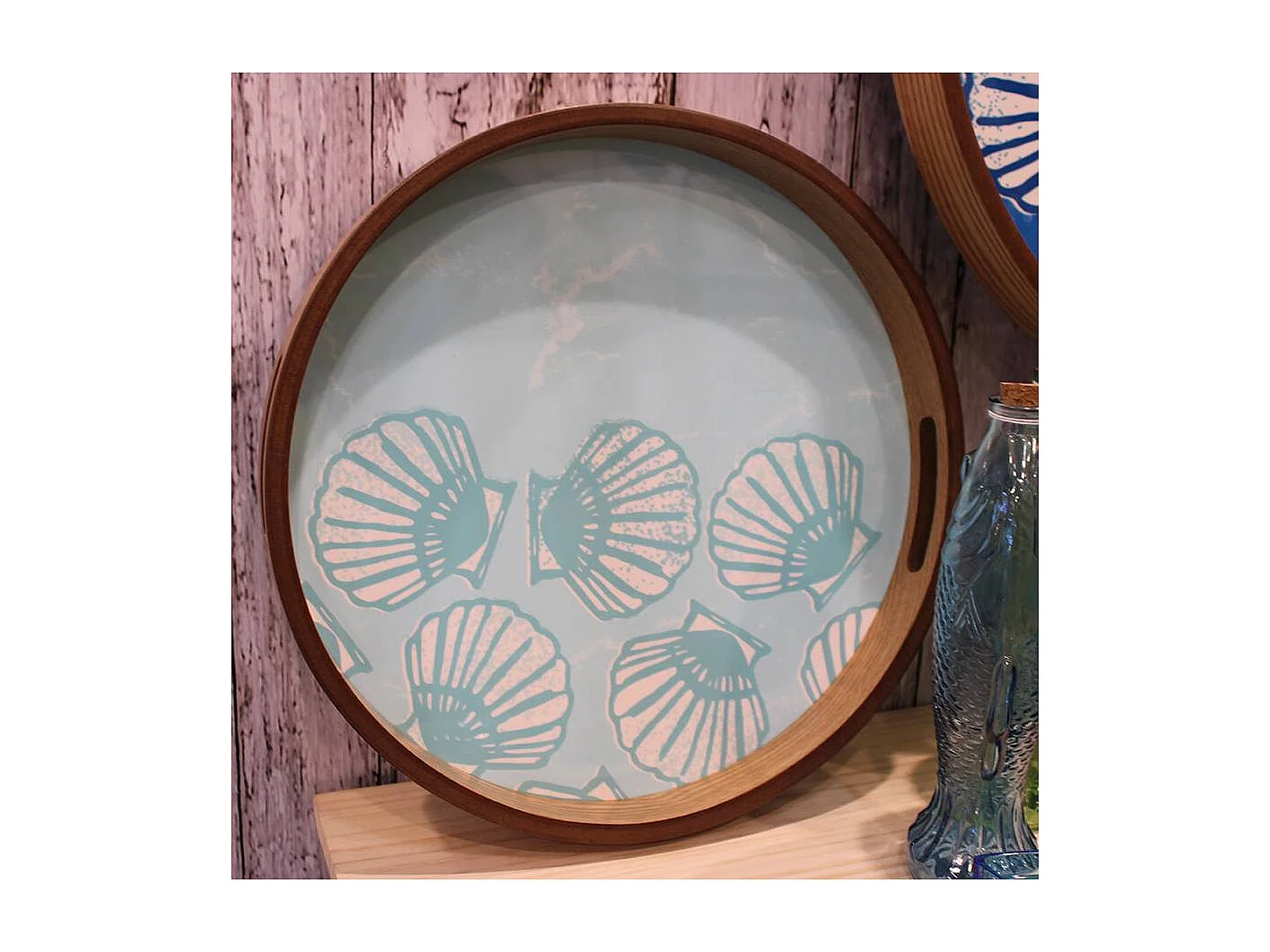 Plateaux en bois émaillé Coquillages (Lot de 2)