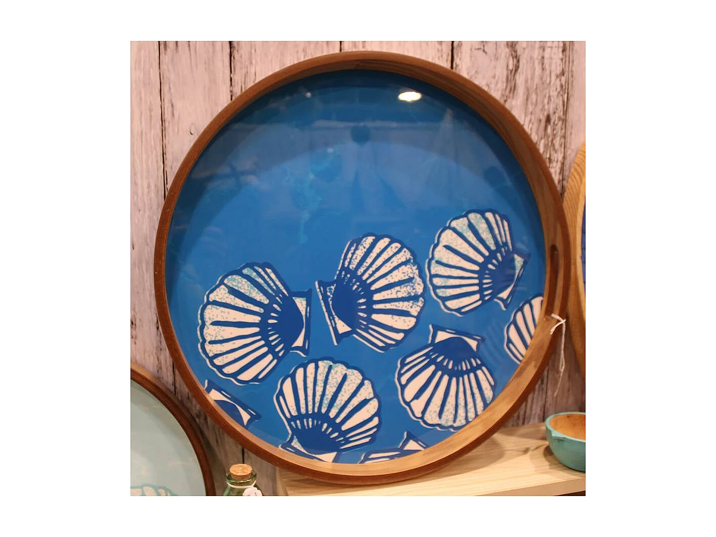 Plateaux en bois émaillé Coquillages (Lot de 2)