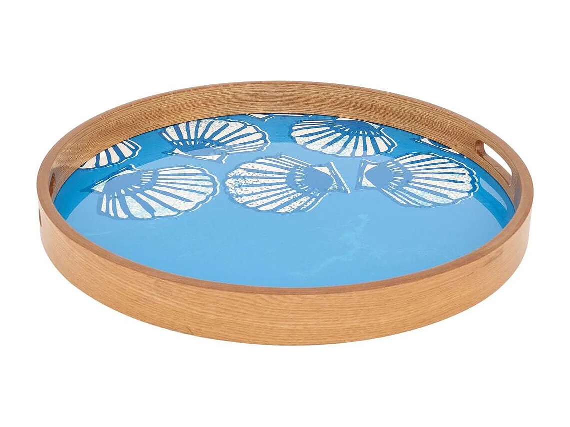 Plateaux en bois émaillé Coquillages (Lot de 2)