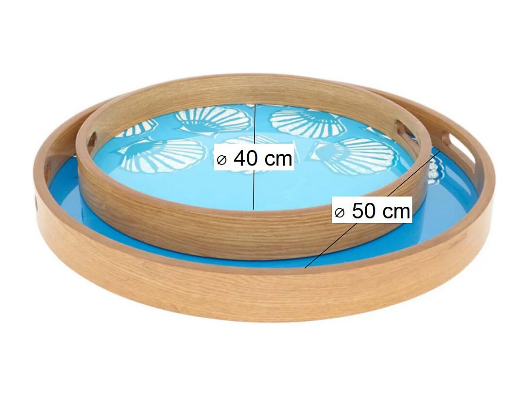 Plateaux en bois émaillé Coquillages (Lot de 2)