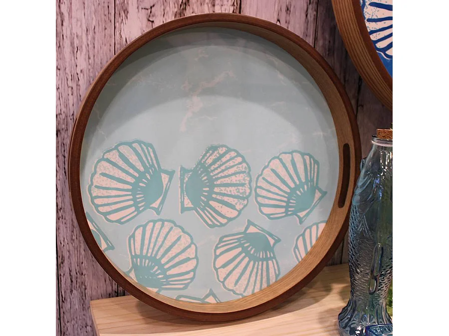 Plateaux en bois émaillé Coquillages (Lot de 2)