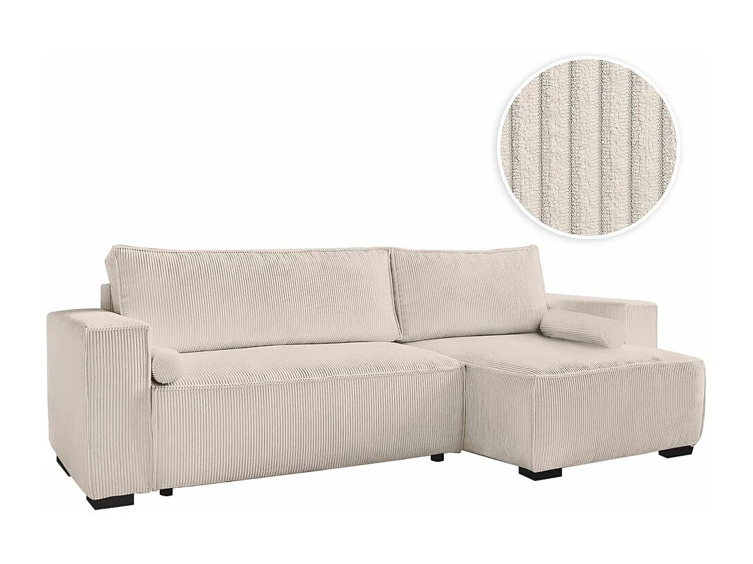 Canapé d'angle 3 places convertible réversible Clarence en velours côtelé - Beige - L248 x P161 x H90cm - Loungitude