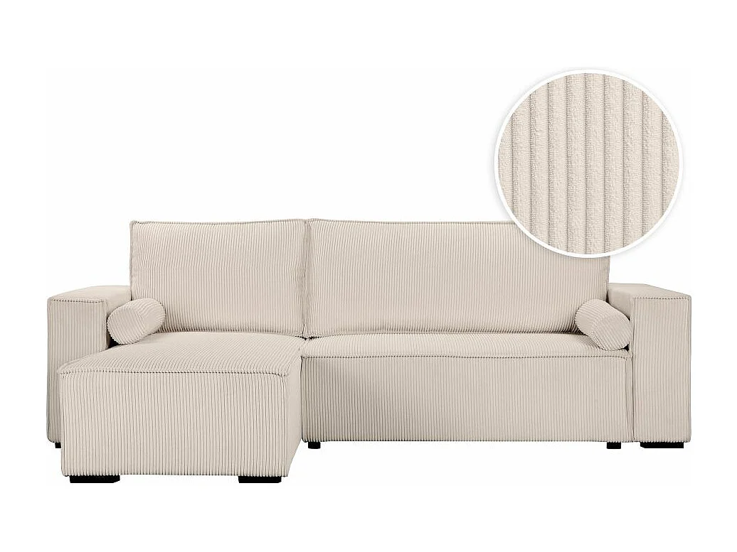 Canapé d'angle 3 places convertible réversible Clarence en velours côtelé - Beige - L248 x P161 x H90cm - Loungitude