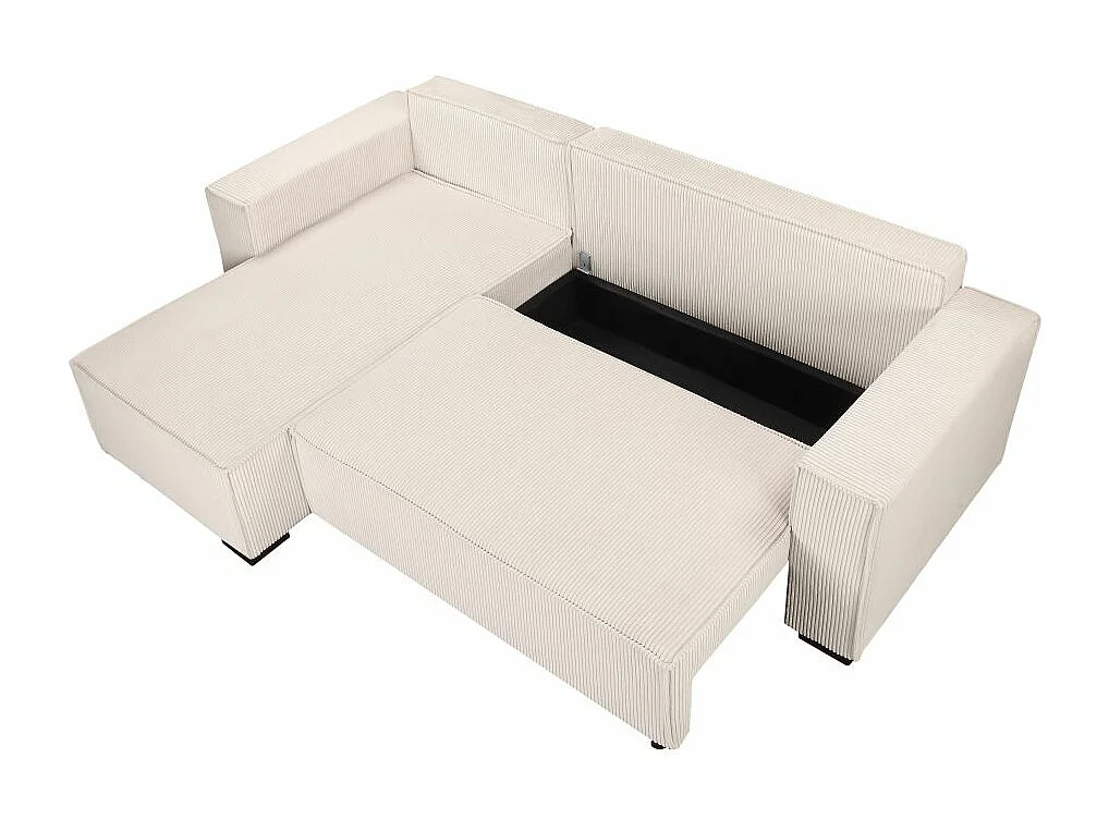 Canapé d'angle 3 places convertible réversible Clarence en velours côtelé - Beige - L248 x P161 x H90cm - Loungitude