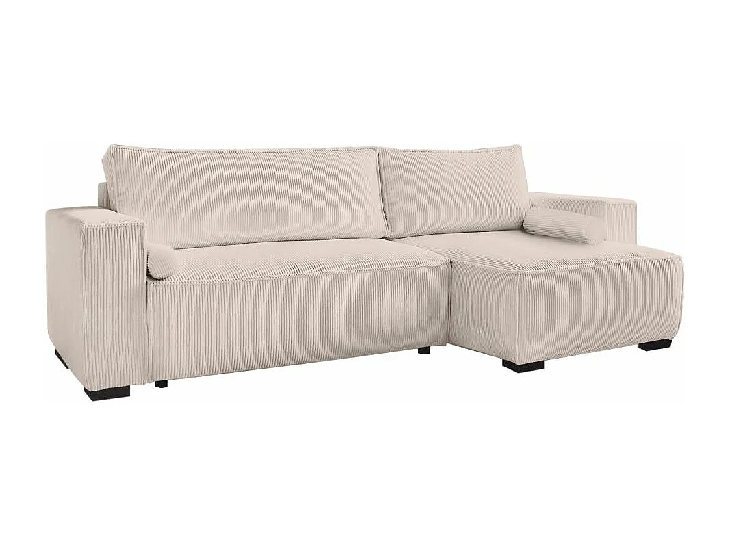 Canapé d'angle 3 places convertible réversible Clarence en velours côtelé - Beige - L248 x P161 x H90cm - Loungitude