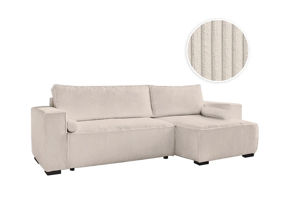 Canapé d'angle 3 places convertible réversible Clarence en velours côtelé - Beige - L248 x P161 x H90cm - Loungitude