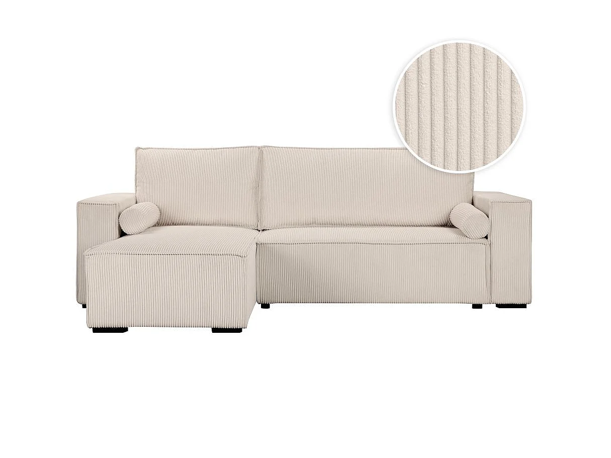 Canapé d'angle 3 places convertible réversible Clarence en velours côtelé - Beige - L248 x P161 x H90cm - Loungitude