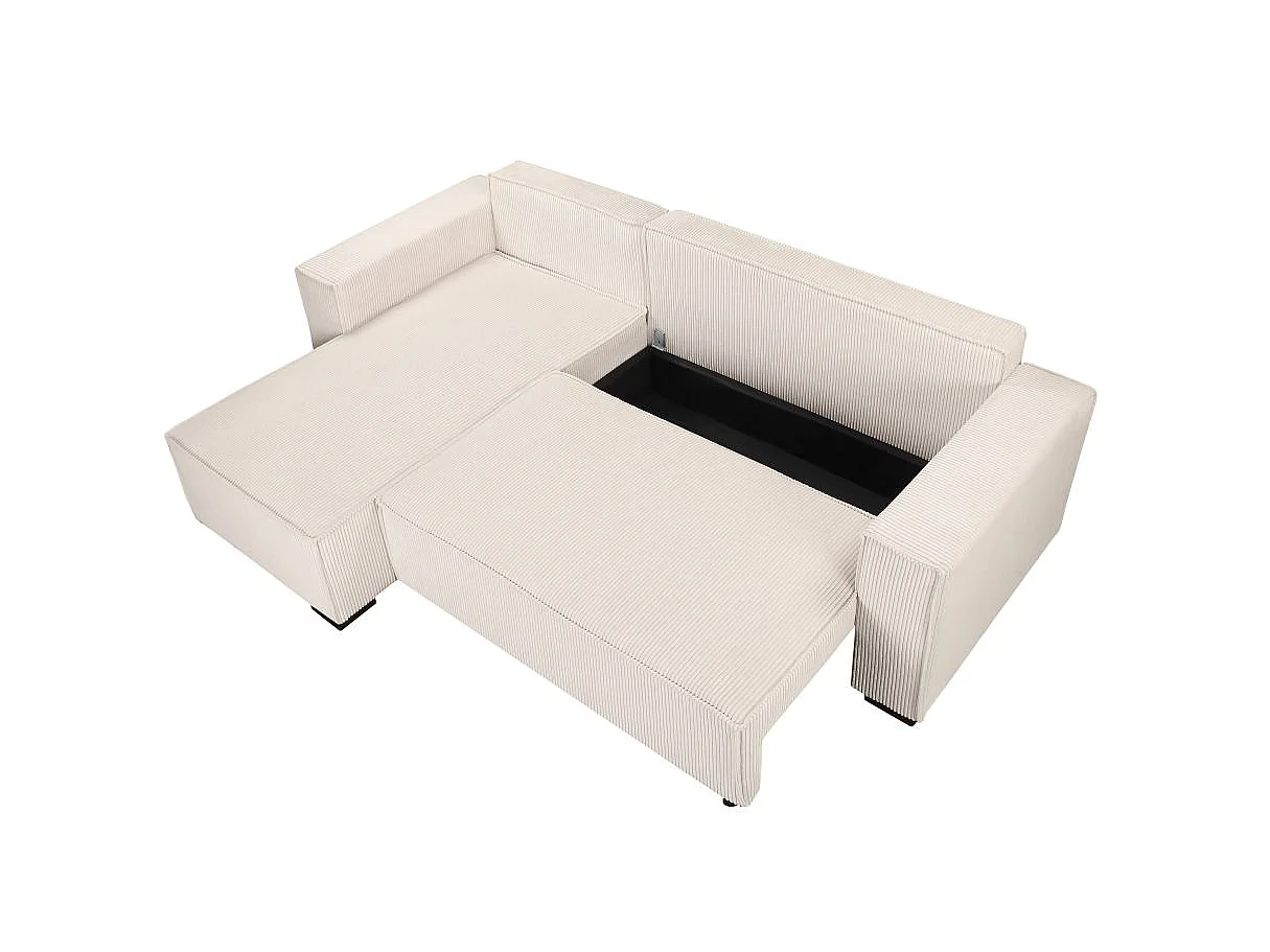 Canapé d'angle 3 places convertible réversible Clarence en velours côtelé - Beige - L248 x P161 x H90cm - Loungitude