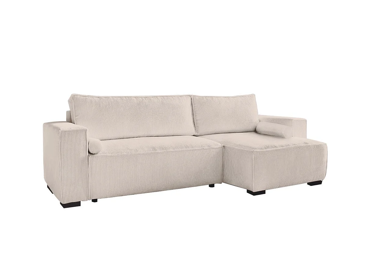 Canapé d'angle 3 places convertible réversible Clarence en velours côtelé - Beige - L248 x P161 x H90cm - Loungitude