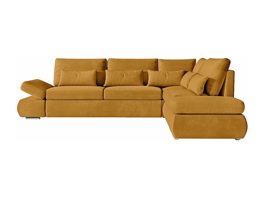 Canapé d'angle 4 places réversible Sebastian convertible avec coffre en velours côtelé - Jaune - L267 x P200 x H90cm - Loungitude
