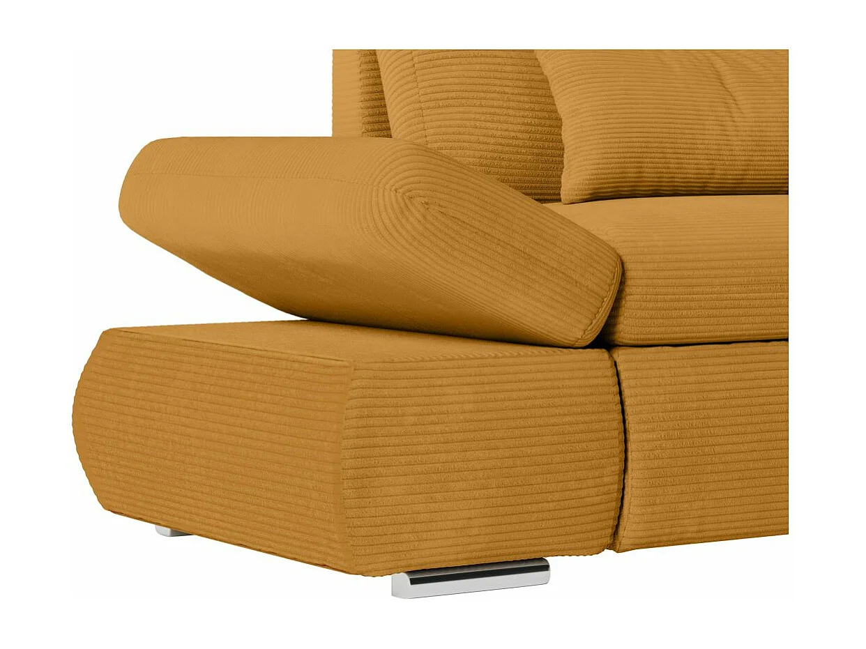 Canapé d'angle 4 places réversible Sebastian convertible avec coffre en velours côtelé - Jaune - L267 x P200 x H90cm - Loungitude