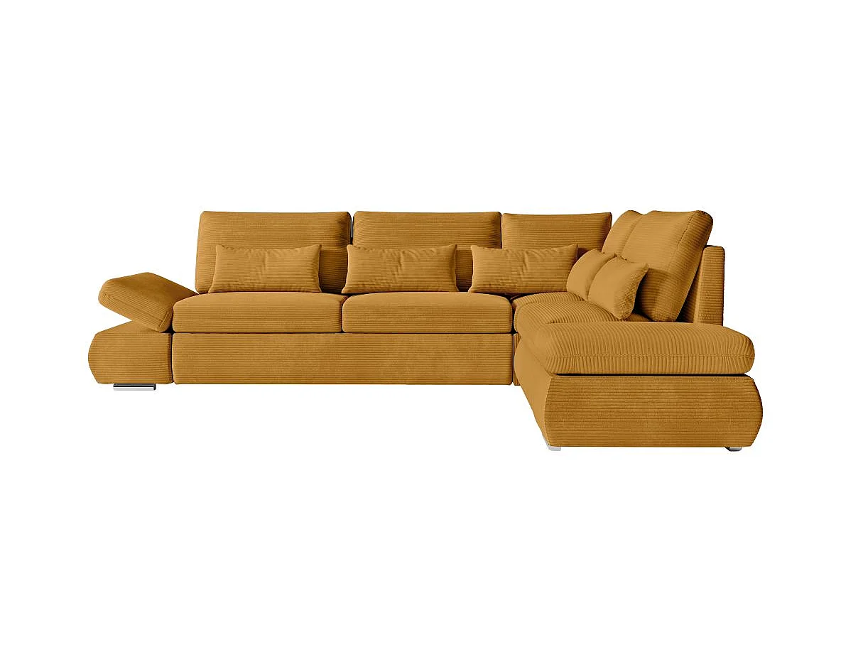 Canapé d'angle 4 places réversible Sebastian convertible avec coffre en velours côtelé - Jaune - L267 x P200 x H90cm - Loungitude
