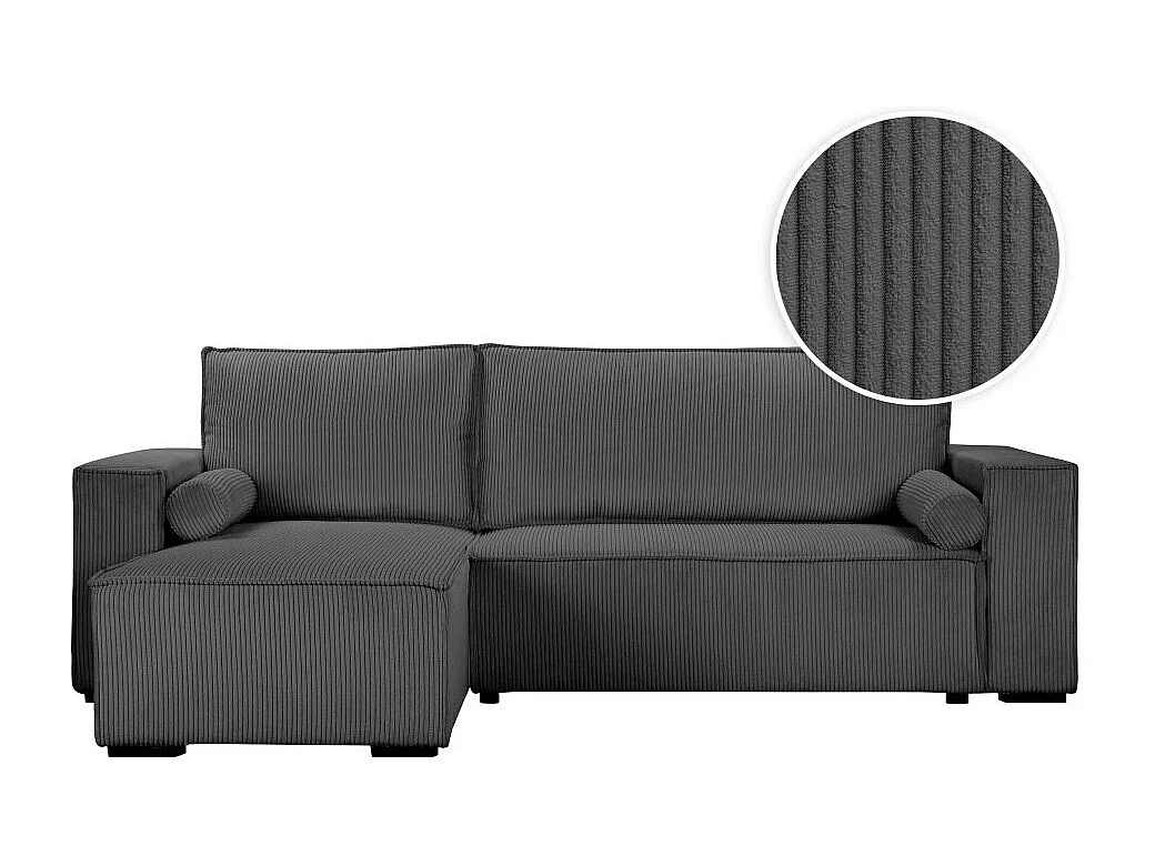 Canapé d'angle 3 places convertible réversible Clarence en velours côtelé - Gris anthracite - L248 x P161 x H90cm - Loungitude