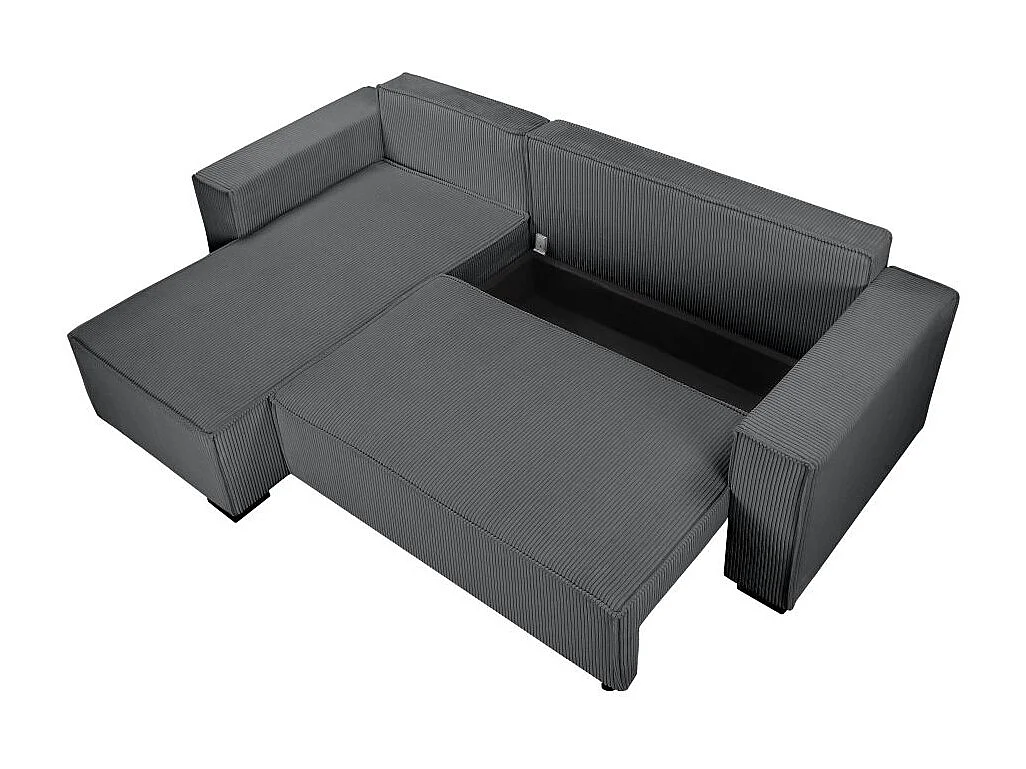 Canapé d'angle 3 places convertible réversible Clarence en velours côtelé - Gris anthracite - L248 x P161 x H90cm - Loungitude