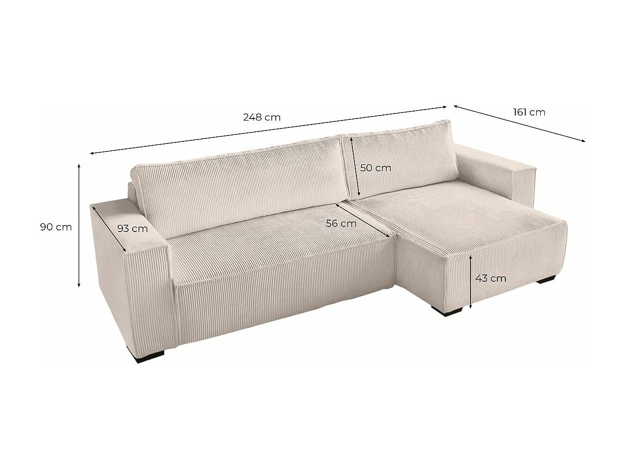 Canapé d'angle 3 places convertible réversible Clarence en velours côtelé - Gris anthracite - L248 x P161 x H90cm - Loungitude