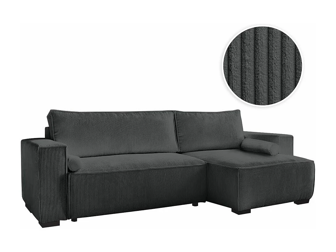 Canapé d'angle 3 places convertible réversible Clarence en velours côtelé - Gris anthracite - L248 x P161 x H90cm - Loungitude