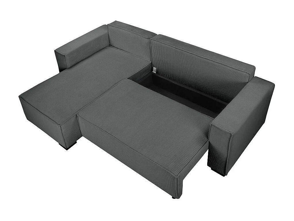 Canapé d'angle 3 places convertible réversible Clarence en velours côtelé - Gris anthracite - L248 x P161 x H90cm - Loungitude
