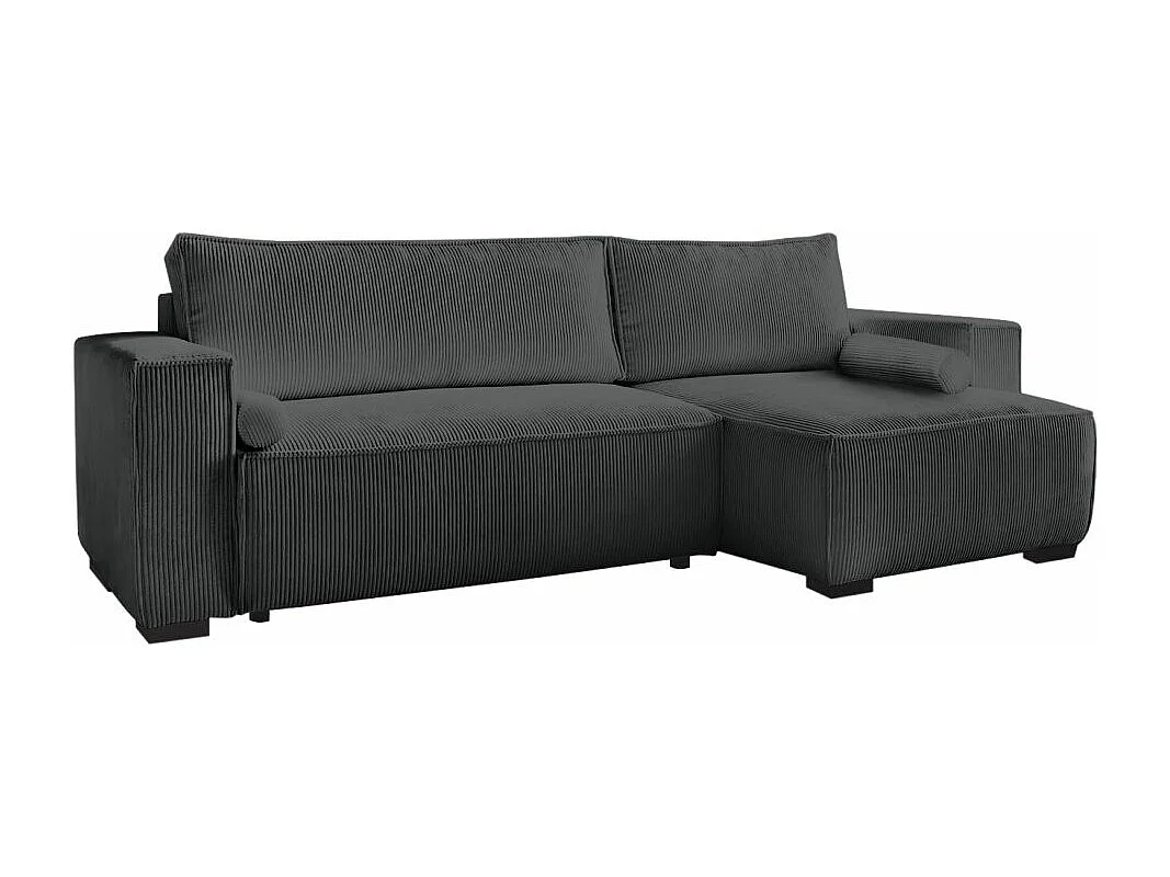 Canapé d'angle 3 places convertible réversible Clarence en velours côtelé - Gris anthracite - L248 x P161 x H90cm - Loungitude