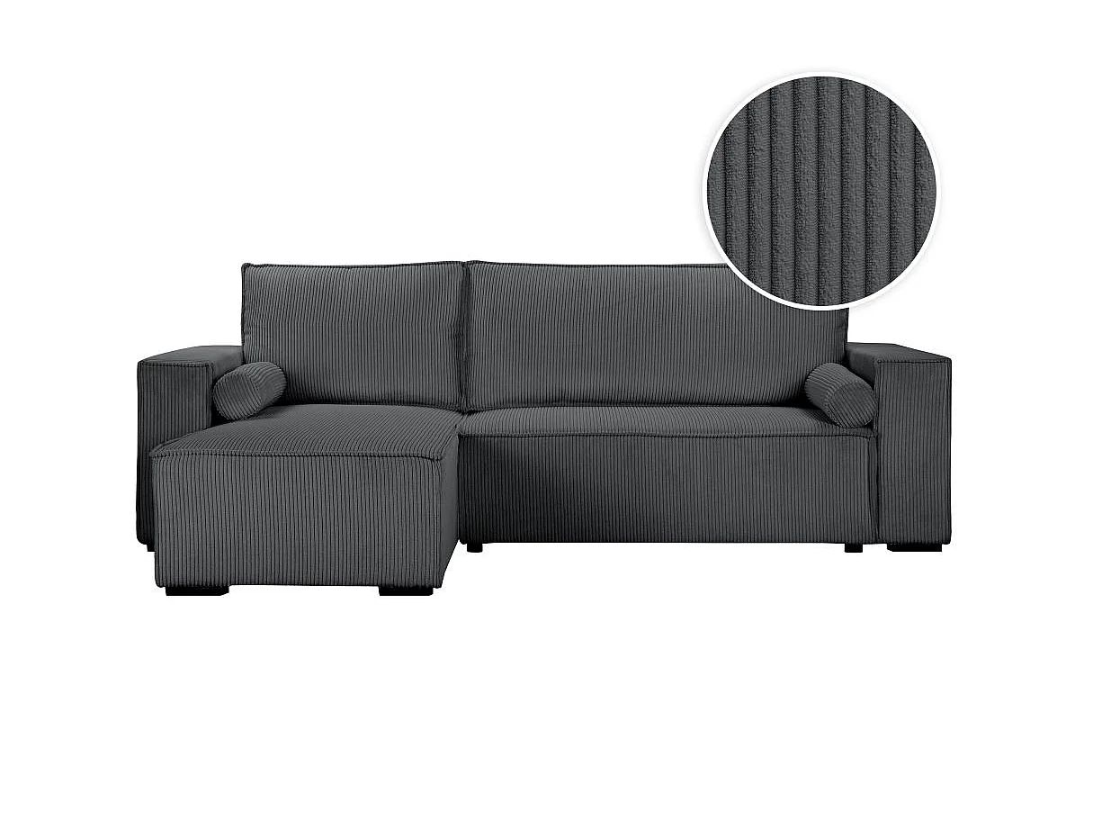 Canapé d'angle 3 places convertible réversible Clarence en velours côtelé - Gris anthracite - L248 x P161 x H90cm - Loungitude