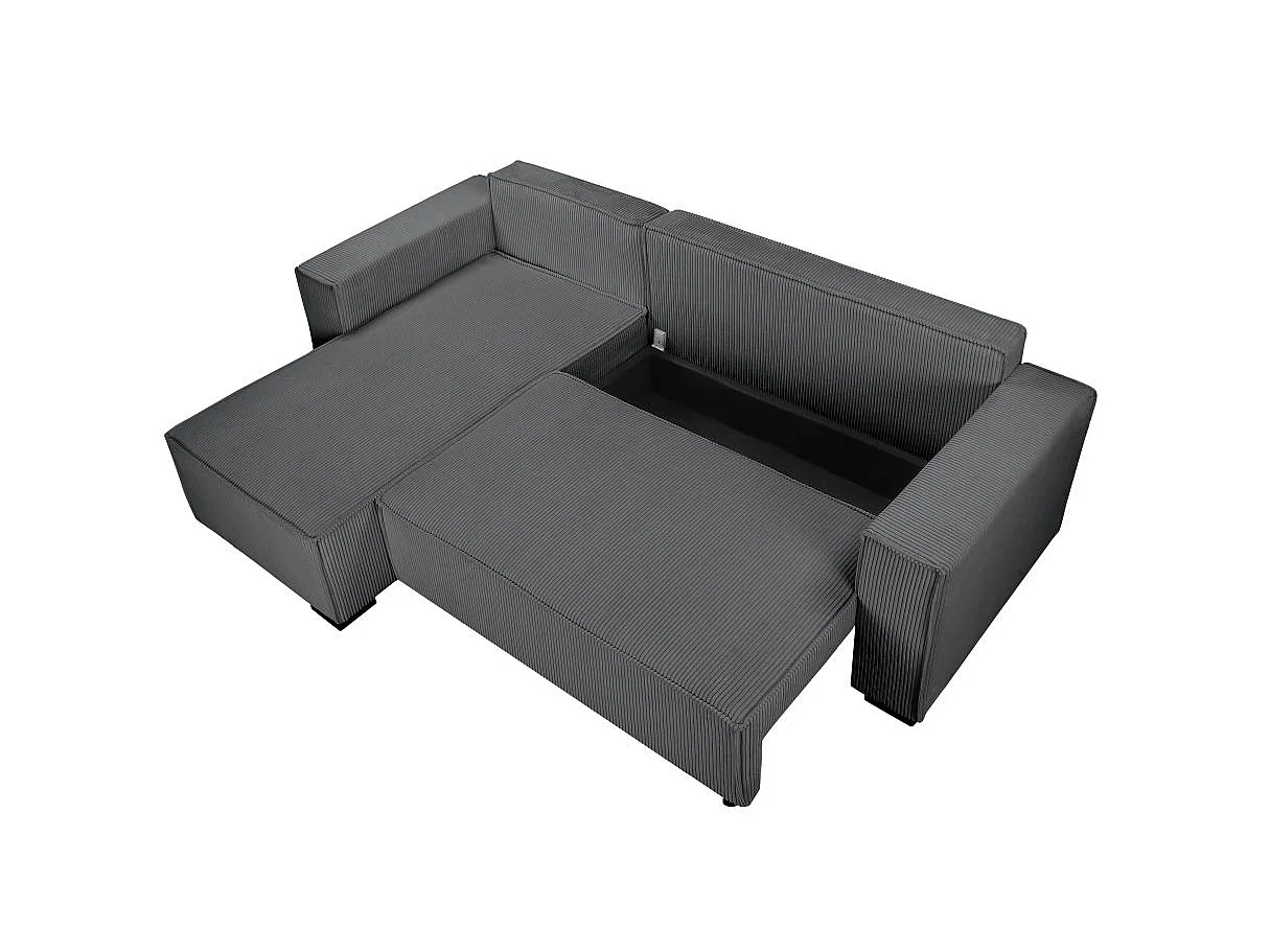 Canapé d'angle 3 places convertible réversible Clarence en velours côtelé - Gris anthracite - L248 x P161 x H90cm - Loungitude