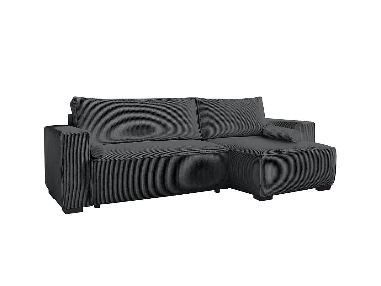 Canapé d'angle 3 places convertible réversible Clarence en velours côtelé - Gris anthracite - L248 x P161 x H90cm - Loungitude