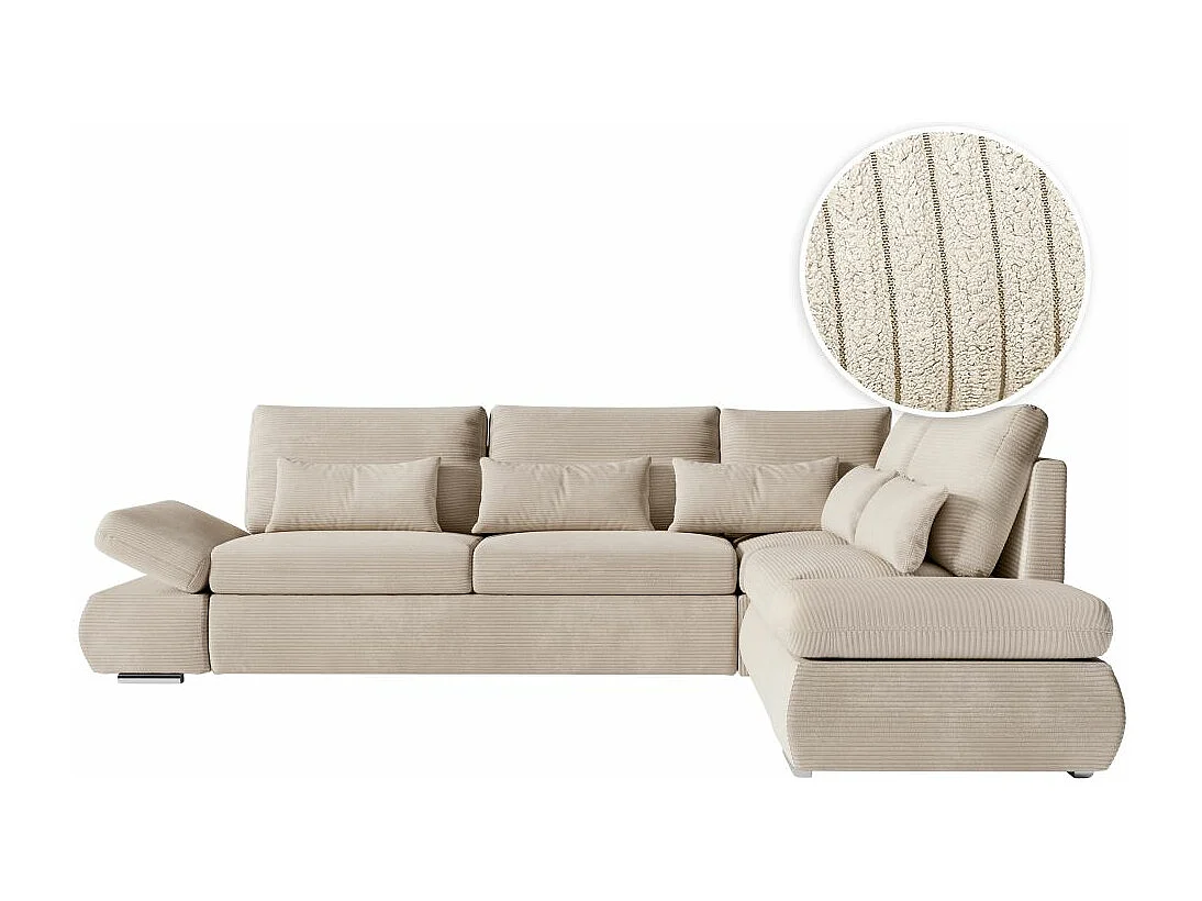 Canapé d'angle 4 places réversible Sebastian convertible avec coffre en velours côtelé - Beige - L267 x P200 x H90cm - Loungitude