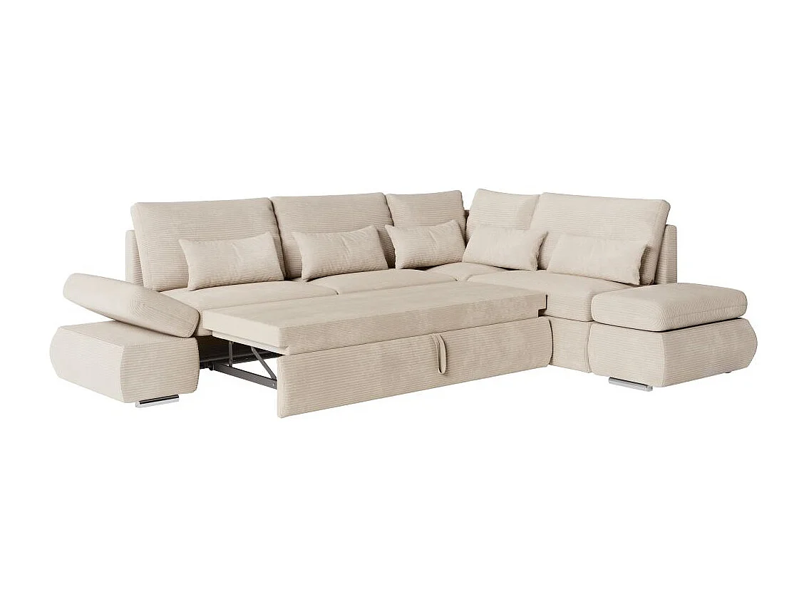 Canapé d'angle 4 places réversible Sebastian convertible avec coffre en velours côtelé - Beige - L267 x P200 x H90cm - Loungitude