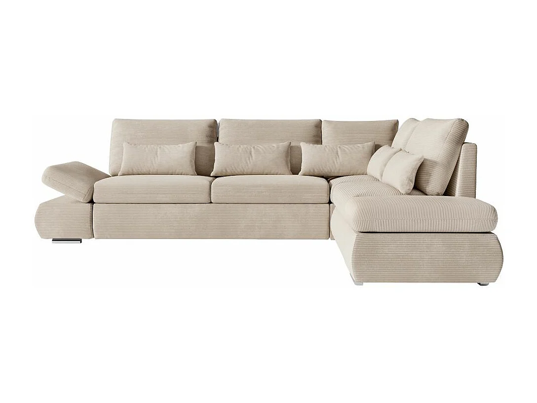 Canapé d'angle 4 places réversible Sebastian convertible avec coffre en velours côtelé - Beige - L267 x P200 x H90cm - Loungitude