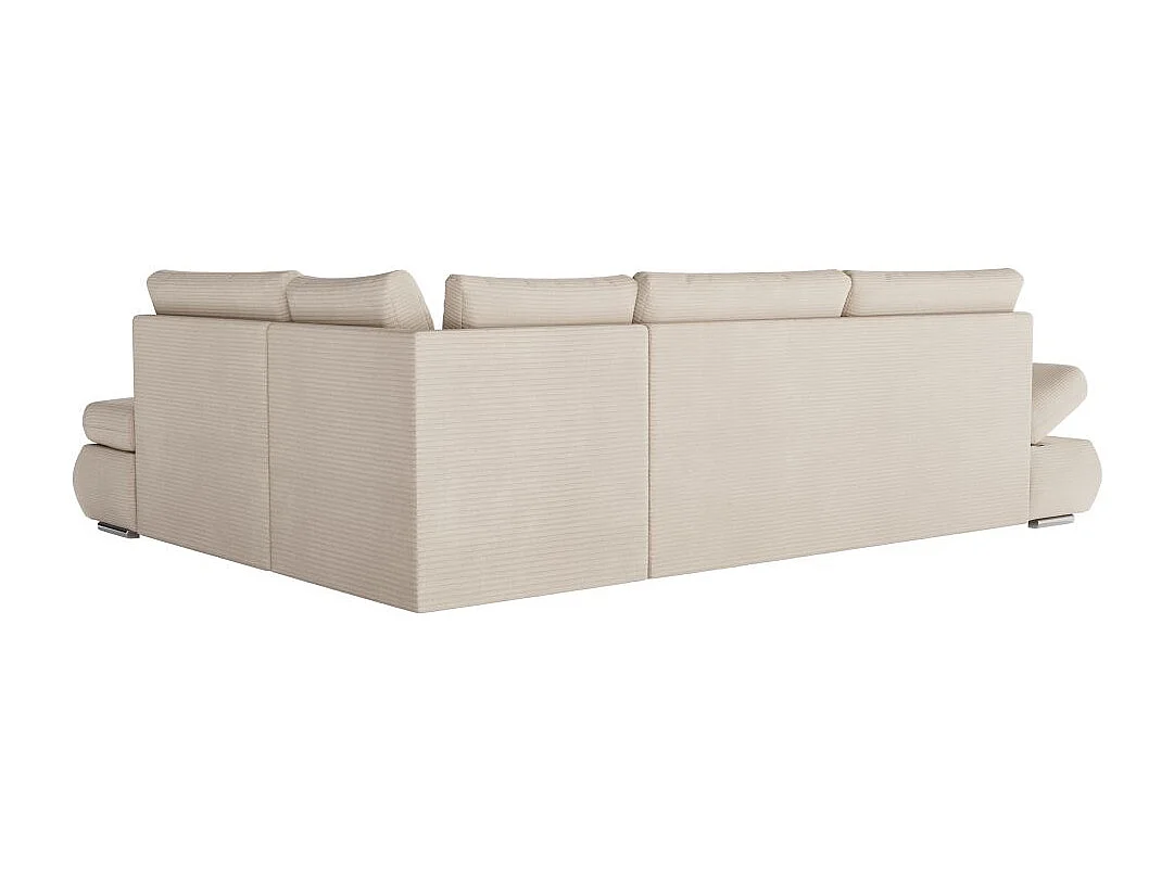 Canapé d'angle 4 places réversible Sebastian convertible avec coffre en velours côtelé - Beige - L267 x P200 x H90cm - Loungitude
