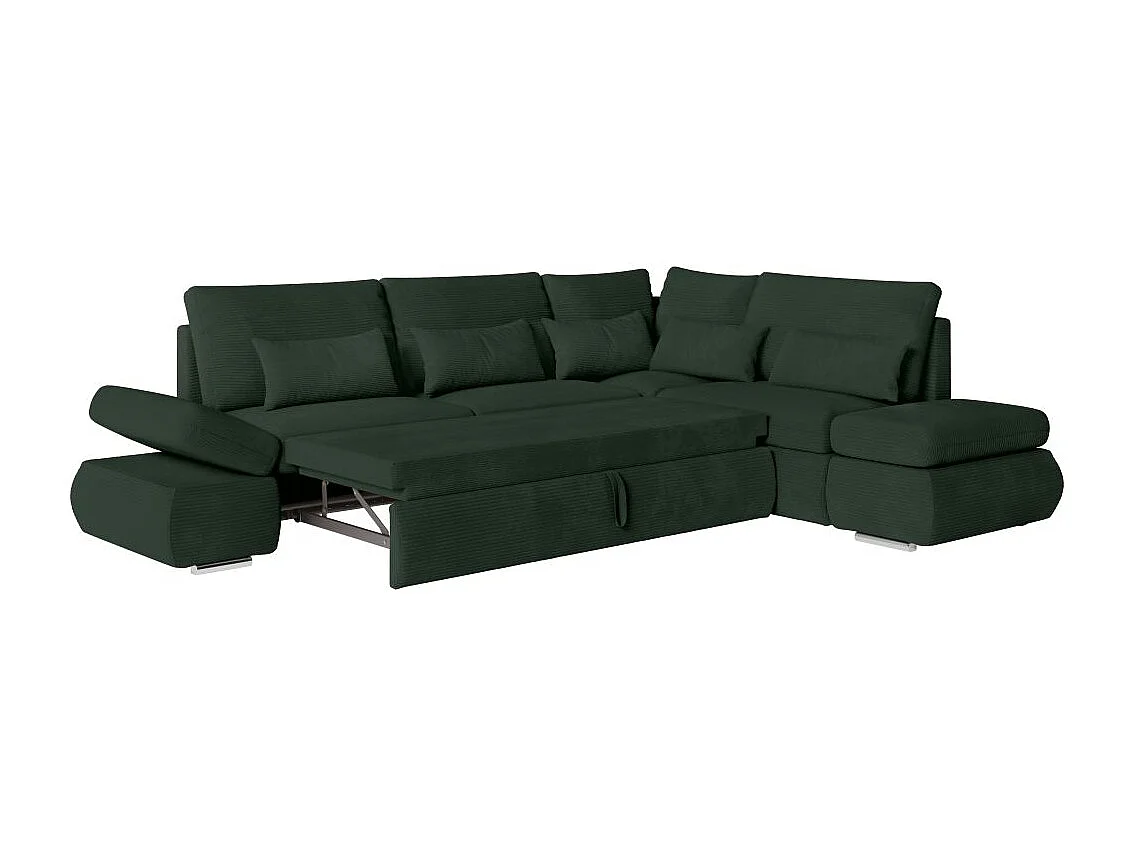 Canapé d'angle 4 places réversible Sebastian convertible avec coffre en velours côtelé - Vert foncé - L267 x P200 x H90cm - Loungitude