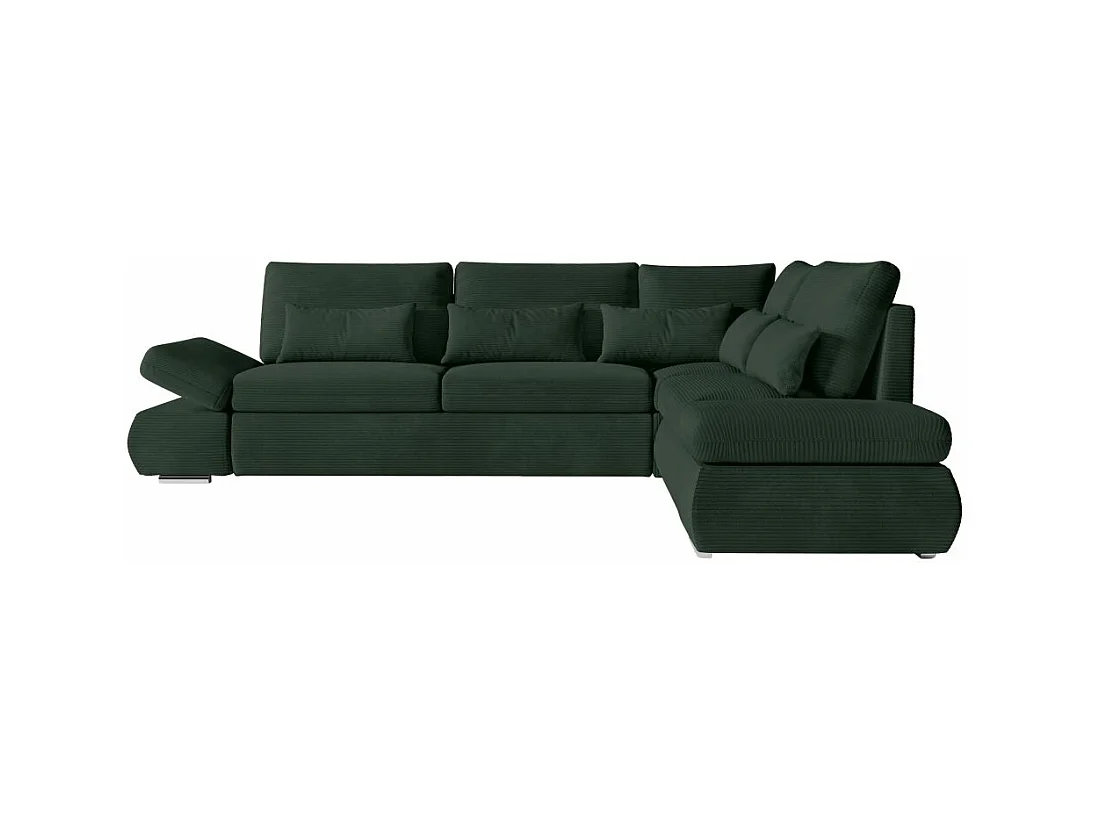 Canapé d'angle 4 places réversible Sebastian convertible avec coffre en velours côtelé - Vert foncé - L267 x P200 x H90cm - Loungitude