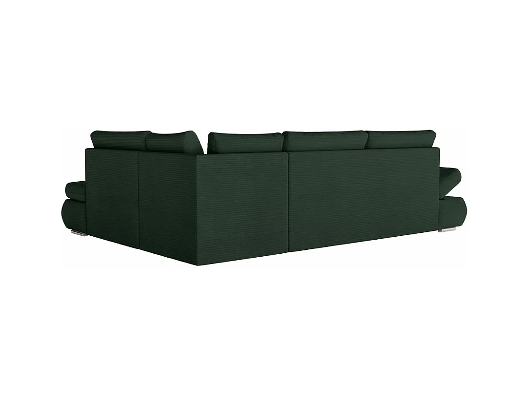 Canapé d'angle 4 places réversible Sebastian convertible avec coffre en velours côtelé - Vert foncé - L267 x P200 x H90cm - Loungitude