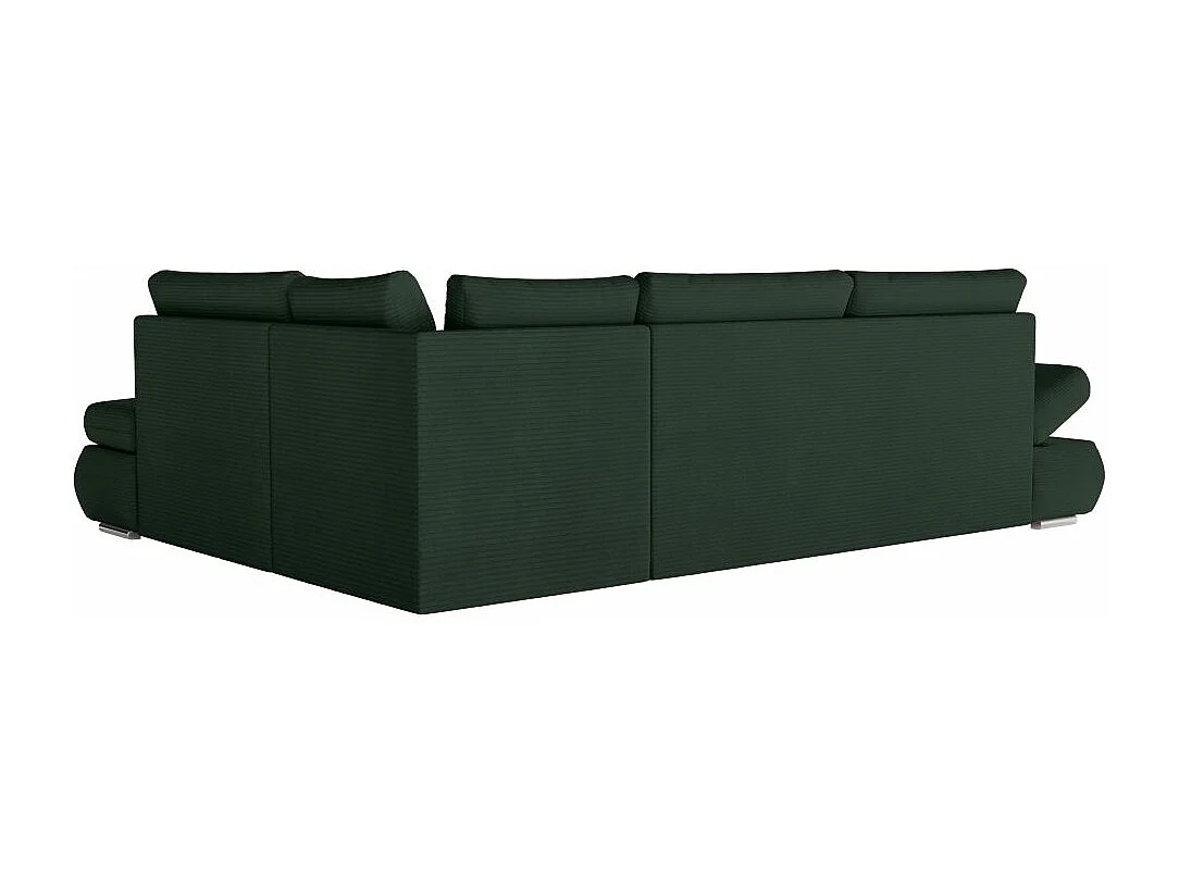 Canapé d'angle 4 places réversible Sebastian convertible avec coffre en velours côtelé - Vert foncé - L267 x P200 x H90cm - Loungitude