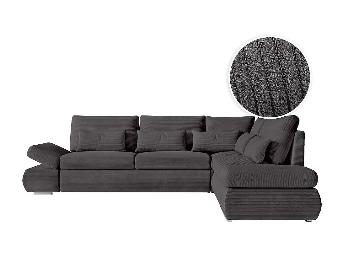 Canapé d'angle 4 places réversible Sebastian convertible avec coffre en velours côtelé - Gris anthracite - L267 x P200 x H90cm - Loungitude