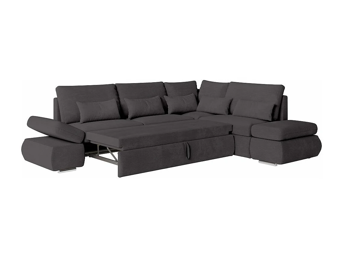 Canapé d'angle 4 places réversible Sebastian convertible avec coffre en velours côtelé - Gris anthracite - L267 x P200 x H90cm - Loungitude
