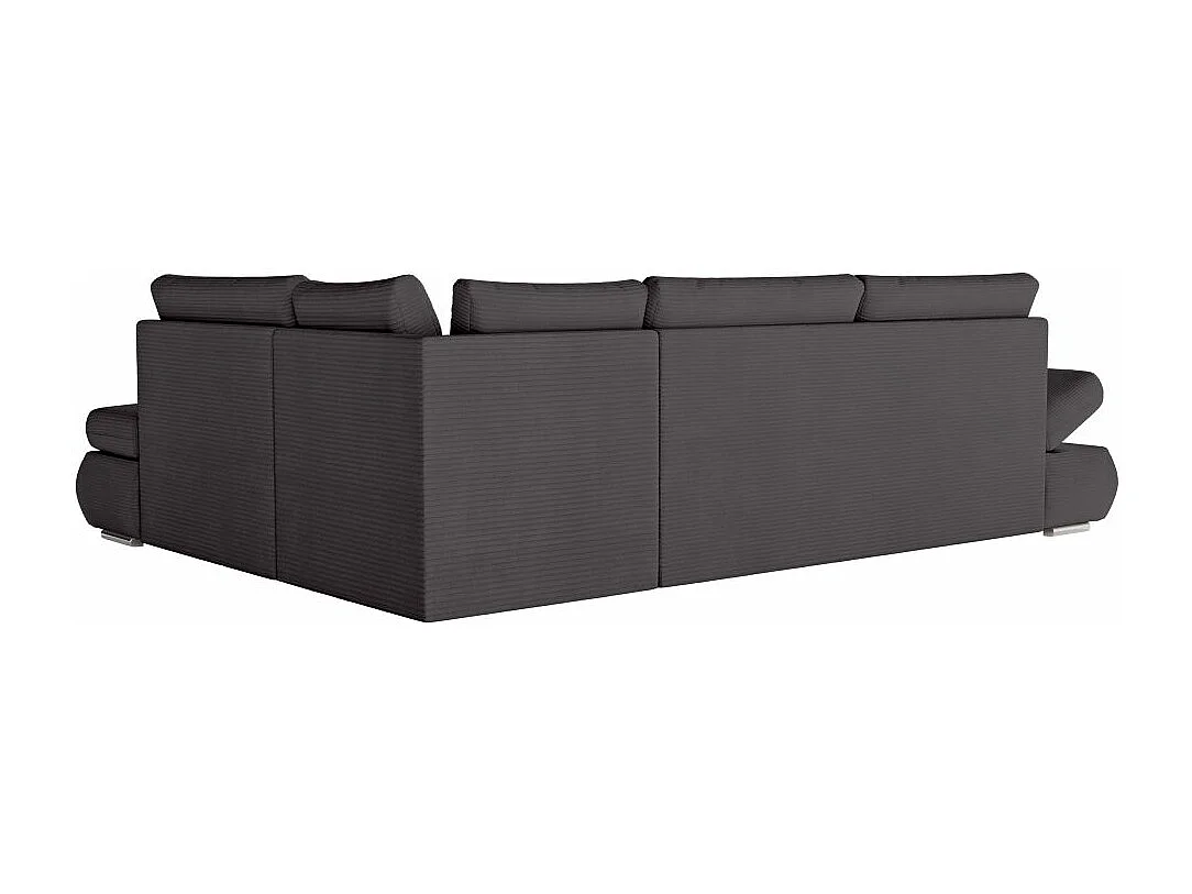Canapé d'angle 4 places réversible Sebastian convertible avec coffre en velours côtelé - Gris anthracite - L267 x P200 x H90cm - Loungitude