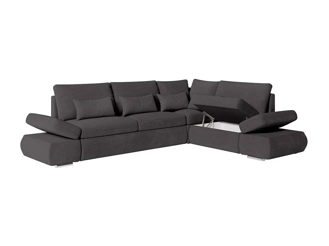 Canapé d'angle 4 places réversible Sebastian convertible avec coffre en velours côtelé - Gris anthracite - L267 x P200 x H90cm - Loungitude