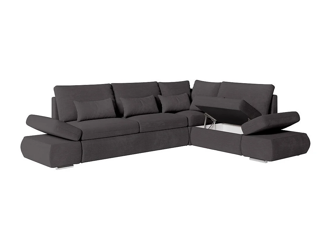 Canapé d'angle 4 places réversible Sebastian convertible avec coffre en velours côtelé - Gris anthracite - L267 x P200 x H90cm - Loungitude