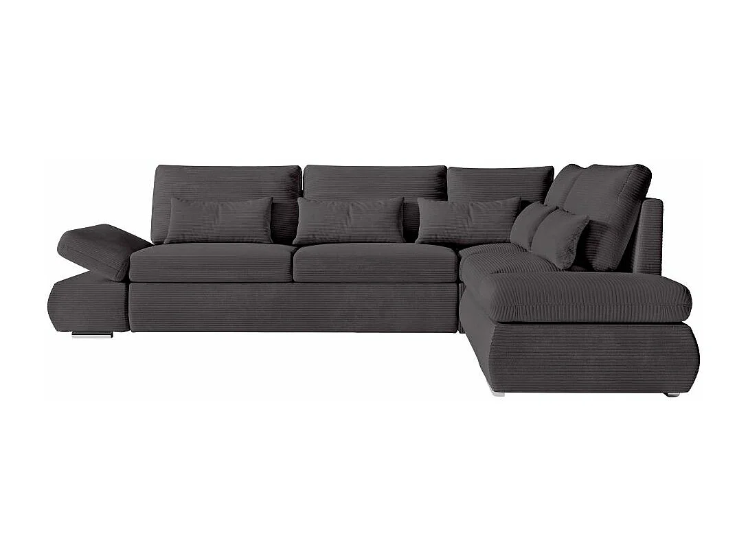 Canapé d'angle 4 places réversible Sebastian convertible avec coffre en velours côtelé - Gris anthracite - L267 x P200 x H90cm - Loungitude