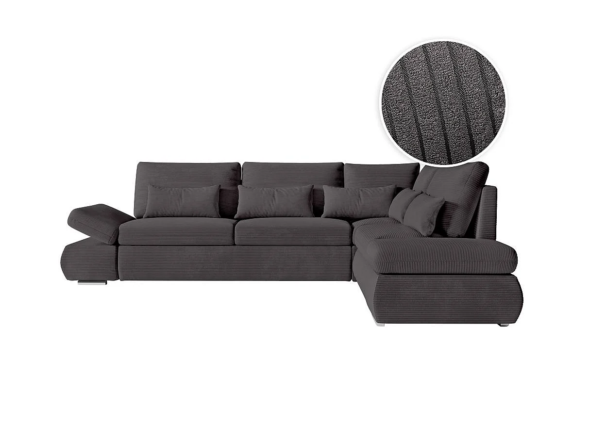 Canapé d'angle convertible 4 places en velours gris anthracite