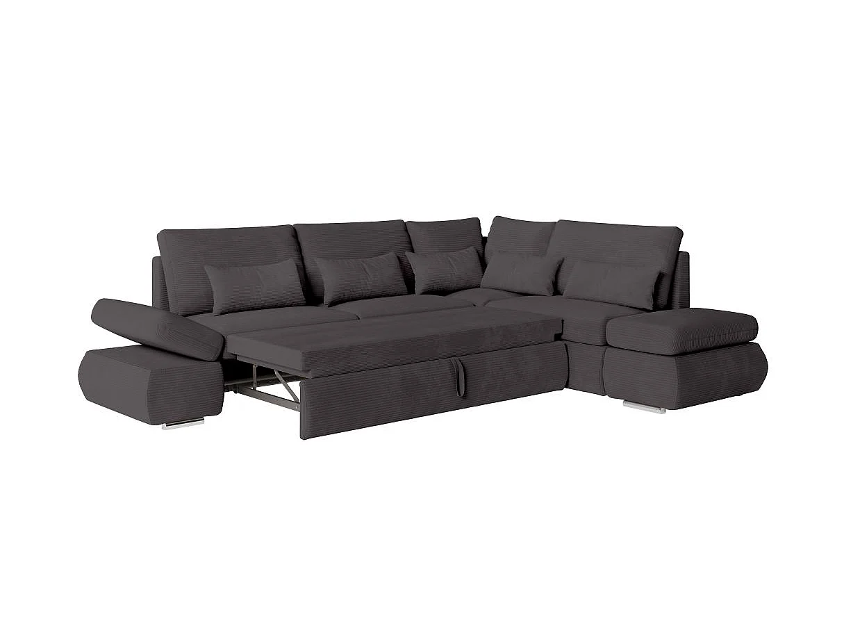 Canapé d'angle convertible 4 places en velours gris anthracite